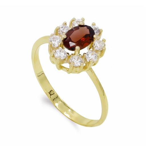 [P3914-2GR] 18K SORTIJA ORO AMARILLO GRANATE 7X5 MM CIRCONITAS