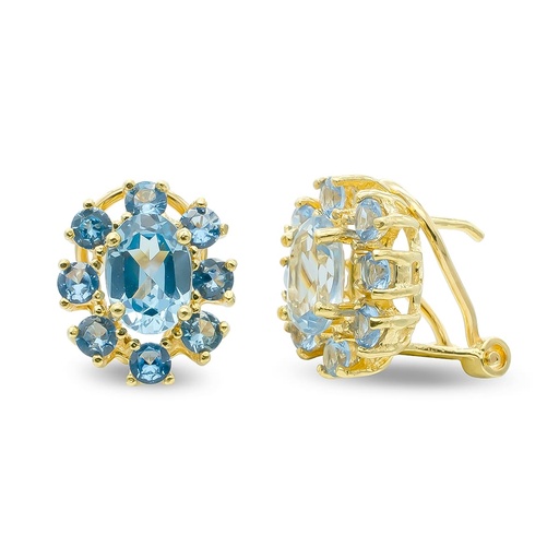 [P3915-1AM] 18K PENDIENTES ORO AMARILLO AGUAMARINA 7X5 MM