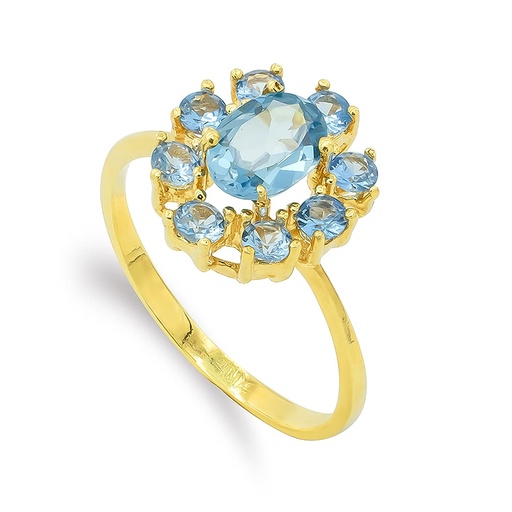 [P3915-2AM] 18K SORTIJA ORO AMARILLO AGUAMARINA 7X5 MM