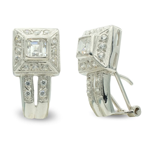 [P3934-1] 18K PENDIENTES ORO BLANCO PIEDRA 19X10 MM