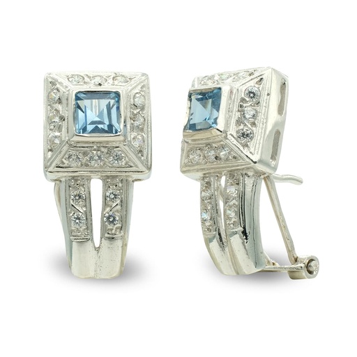 [P3934-1AM] 18K PENDIENTES ORO BLANCO PIEDRA AZUL CIRONITAS 19X10 MM