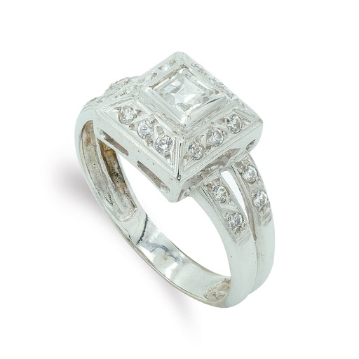 [P3934-2] 18K SORTIJA ORO BLANCO PIEDRA CUADRADA