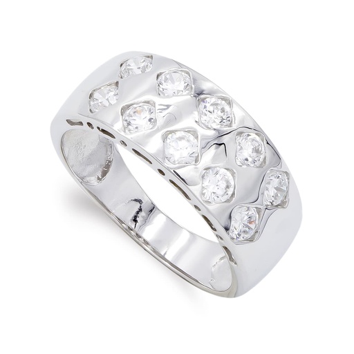 [P3958-2OB] 18K SORTIJA ORO BLANCO CIRCONITAS ANCHO 8 MM