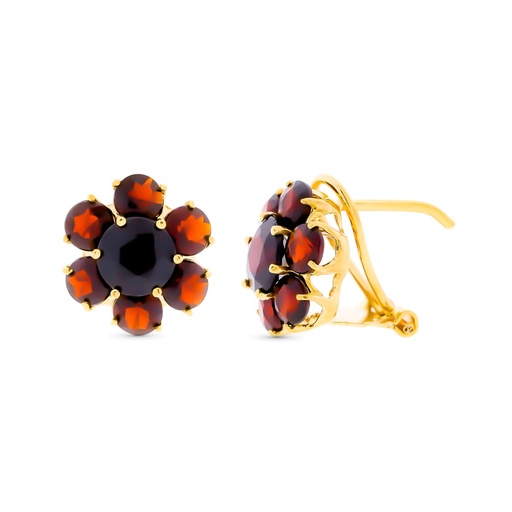 [P3989-1] 18K PENDIENTES ORO AMARILLO Y GRANATES 12X12 MM