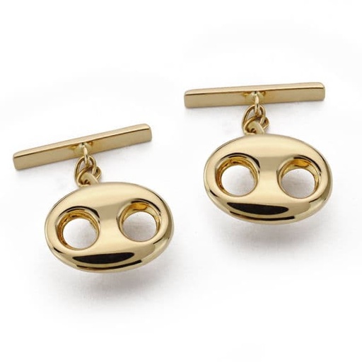 [P4335-E] 18K GEMELOS ORO AMARILLO NUDO de BARCO 13X10 MM