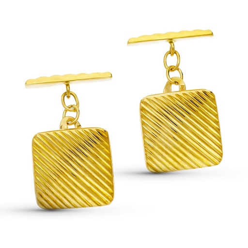 [P4435-6] 18K GEMELOS ORO AMARILLO GALLONES CUADRADOS 14X14 MM