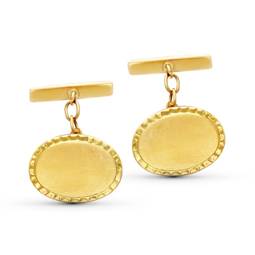 [P4487-6] 18K GEMELOS ORO AMARILLO OVAL MATE Y BRILLO 17.5X13 MM
