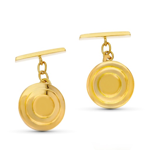 [P4563-6] 18K GEMELOS ORO AMARILLO MATE Y BRILLO REDONDOS 15 MM