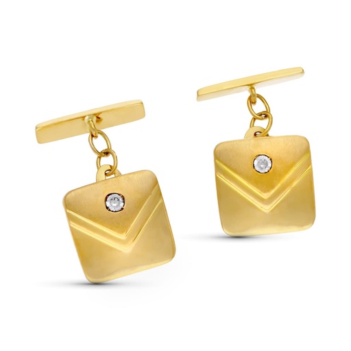 [P4617-6] 18K GEMELOS ORO AMARILLO CUADRADO CIRCONITA 14X14 MM