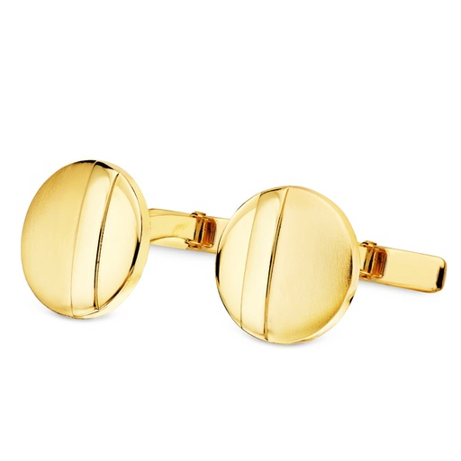 [P4623-6] 18K GEMELOS ORO AMARILLO REDONDOS MATE Y BRILLO 15 MM CIERRE RIGIDO OSCILANTE
