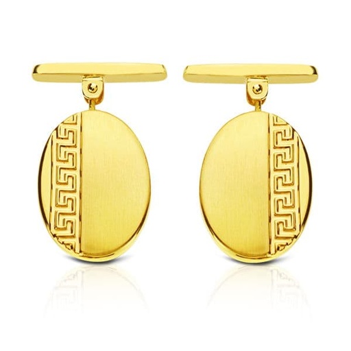 [P4627-6] 18K GEMELOS ORO AMARILLO OVAL GRECA 18X13 MM