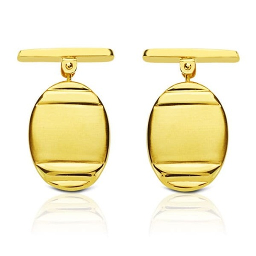 [P4630-6] GEMELOS ORO AMARILLO OVAL MATE y BRILLO 18X13 MM CIERRE RIGIDO OSCILANTE