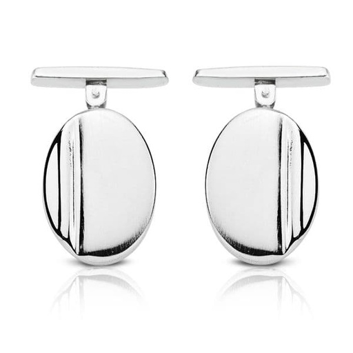 [P4633-6] 18K GEMELOS ORO BLANCO OVAL MATE y BRILLO 18X13 MM CIERRE RIGIDO OSCILANTE