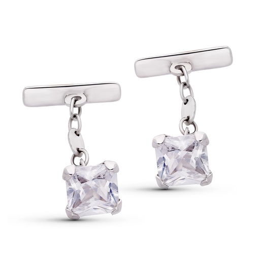 [P4636-6] 18K GEMELOS ORO BLANCO CIRCONITA 9X9 MM