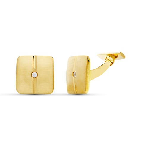 [P4660-6] 18K GEMELOS ORO AMARILLO CUADRADO CIRCONITA 14X14 MM