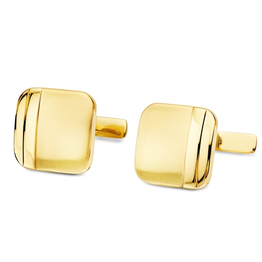 [P4720-6] GEMELOS ORO AMARILLO CUADRADOS MATE Y BRILLO 14X14 MM CIERRE RIGIDO OSCILANTE