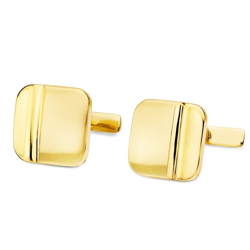 [P4722-6] GEMELOS ORO AMARILLO CUADRADOS MATE Y BRILLO 14X14 MM CIERRE RIGIDO OSCILANTE