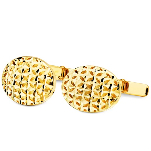 [P4724-6] GEMELOS ORO AMARILLO OVAL TALLADOS Y CALADOS 18X13 MM CIERRE RIGIDO OSCILANTE