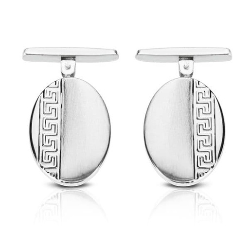 [P4726-6] 18K GEMELOS ORO BLANCO OVAL GRECA 18X13 MM CIERRE RIGIDO OSCILANTE
