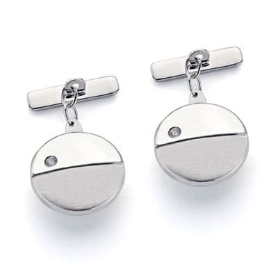 [P4728-6] 18K GEMELOS REDONDOS CIRCONITA ORO BLANCO 15X15 MM