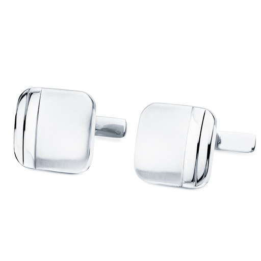 [P4730-6] GEMELOS ORO BLANCO CUADRADOS MATE Y BRILLO 14X14 MM CIERRE RIGIDO OSCILANTE