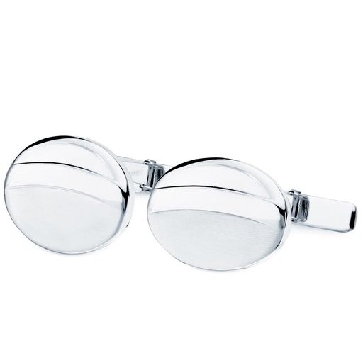 [P4732-6] 18K GEMELOS ORO BLANCO OVAL MATE Y BRILLO 18X13 MM CIERRE RIGIDO OSCILANTE