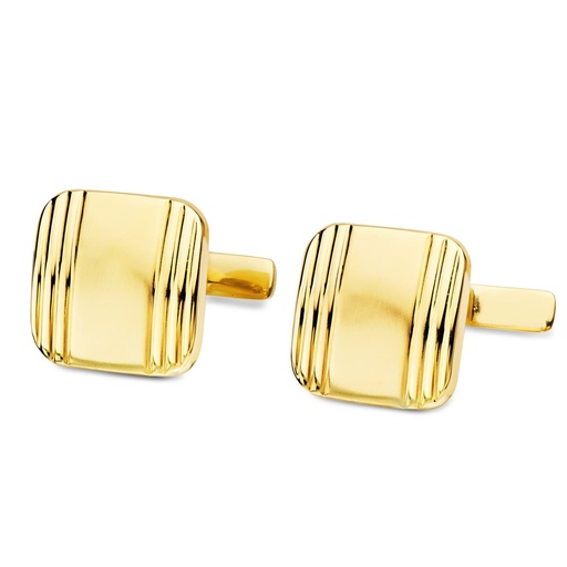 [P4735-6] GEMELOS ORO AMARILLO CUADRADOS MATE Y BRILLO 14X14 MM CIERRE RIGIDO OSCILANTE