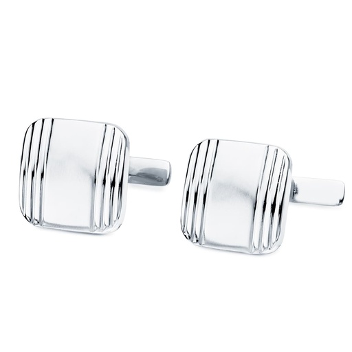 [P4736-6] GEMELOS ORO BLANCO CUADRADOS MATE Y BRILLO 14X14 MM CIERRE RIGIDO OSCILANTE