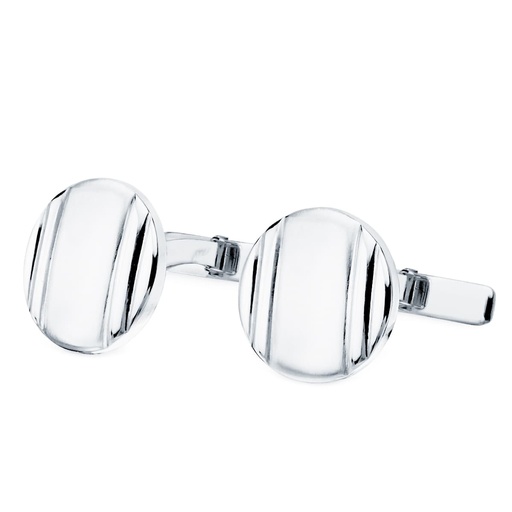 [P4737-6] 18K GEMELOS ORO BLANCO REDONDOS MATE Y BRILLO 15 MM CIERRE RIGIDO OSCILANTE