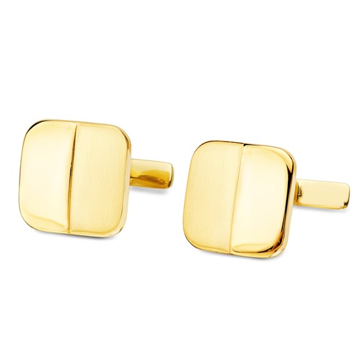 [P4739-6] GEMELOS ORO AMARILLO CUADRADOS MATE Y BRILLO 14X14 MM CIERRE RIGIDO OSCILANTE