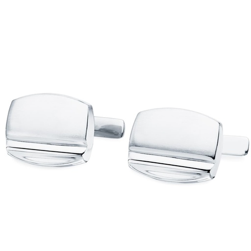 [P4749-6] 18K GEMELOS ORO BLANCO TONEL MATE Y BRILLO 17X13 MM CIERRE RIGIDO OSCILANTE