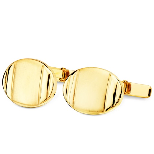 [P4752-6] 18K GEMELOS ORO AMARILLO OVAL MATE Y BRILLO 18X13 MM CIERRE RIGIDO OSCILANTE