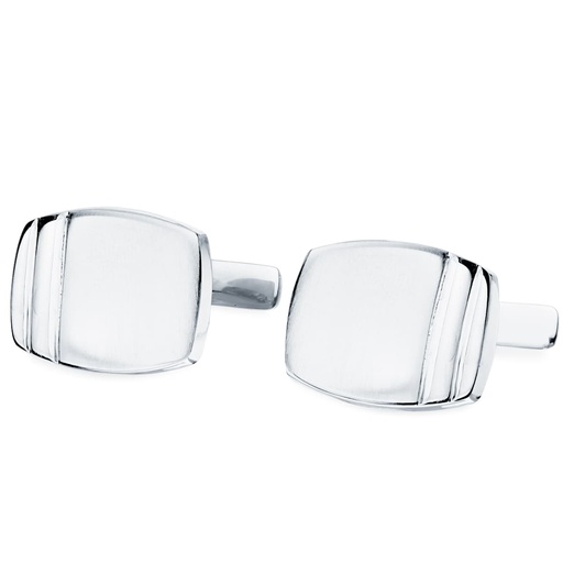 [P4761-6] 18K GEMELOS ORO BLANCO TONEL MATE Y BRILLO 17X13 MM CIERRE RIGIDO OCSILANTE