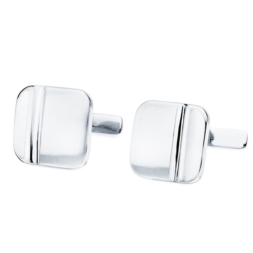 [P4763-6] GEMELOS ORO BLANCO CUADRADOS MATE Y BRILLO 14X14 MM CIERRE RIGIDO OSCILANTE