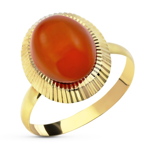 [P7001-S] 18K SORTIJA ORO AMARILLO PIEDRA COLOR CORAL OVAL 10X8 MM