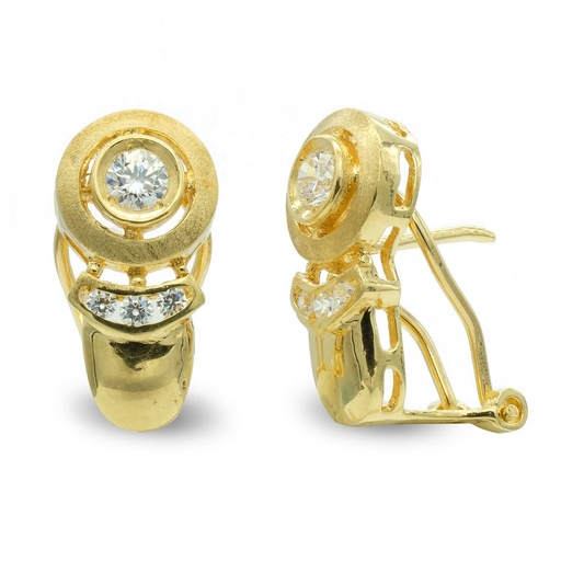 [P7022-1] 18K PENDIENTES ORO AMARILLO MATE Y BRILLO CIRCULO Y CIRCONITA