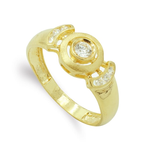 [P7022-2] 18K SORTIJA ORO AMARILLO MATE Y BRILLO CIRCULO CON CIRCONITA