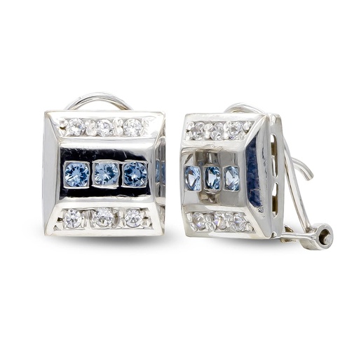 [P7090-1] 18K PENDIENTES ORO BLANCO Y CIRCONITAS CIERRE OMEGA