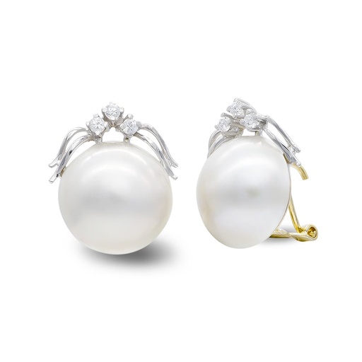[P7104-1] 18K PENDIENTES ORO BICOLOR PERLA JAPONESA 14-16 MM Y CIRCONITAS