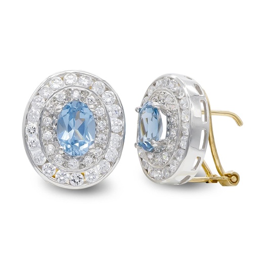 [P7123-1AM] 18K PENDIENTES ORO BICOLOR AGUAMARINA Y CIRCONITAS