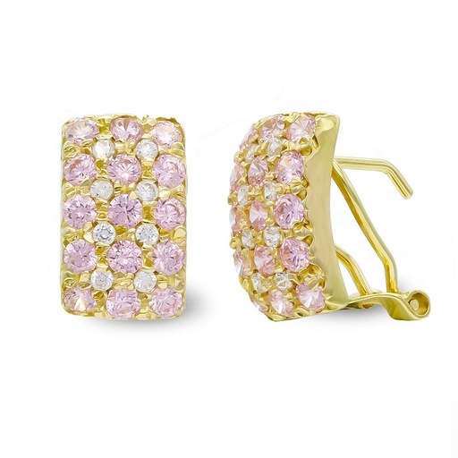 [P7125-1RS] 18K PENDIENTES ORO AMARILLO 30 PIEDRAS ROSAS 16 CIRCONITAS