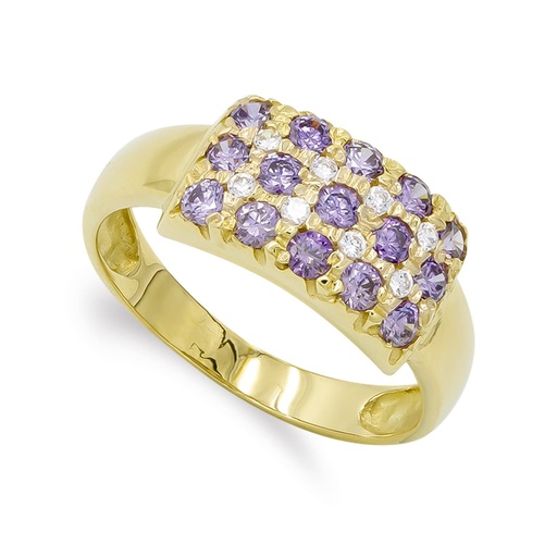 [P7125-2AT] 18K SORTIJA ORO AMARILLO 15 PIEDRAS AMATISTA 8 CIRCONITAS