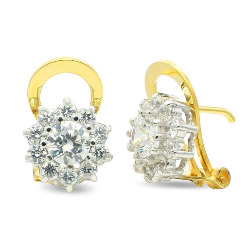 [P7141-1CI] 18K PENDIENTES ORO BICOLOR CIRCONITAS 10 MM
