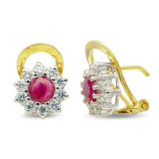 [P7141-1RU] 18K PENDIENTES ORO BICOLOR RUBI 5 MM CIRCONITAS