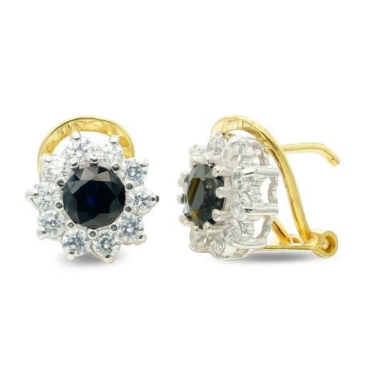 [P7141-1ZA] 18K PENDIENTES ORO BICOLOR ZAFIRO 5 MM CIRCONITAS