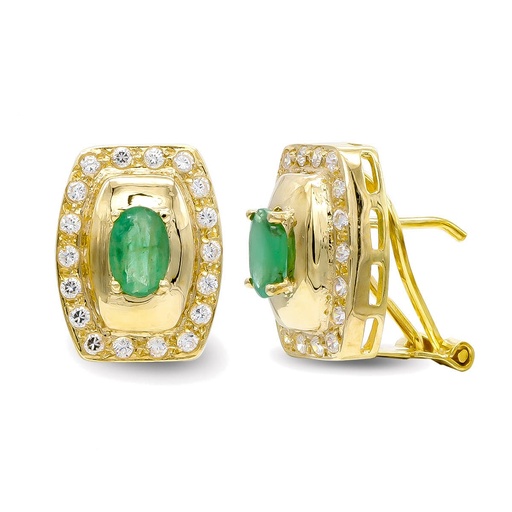 [P7162-1ES] 18K PENDIENTES ORO AMARILLO ESMERALDA 6X4 MM CIRCONITAS