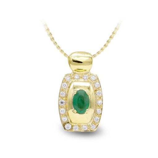 [P7162-3ES] 18K GARGANTILLA ORO AMARILLO ESMERALDA 6X4 MM CIRCONITAS