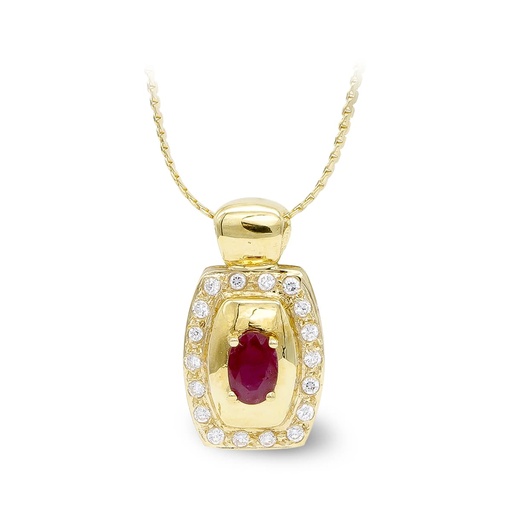 [P7162-3RU] 18K GARGANTILLA ORO AMARILLO RUBI 6X4 MM CIRCONITAS