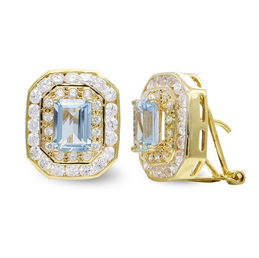 [P7182-1] 18K PENDIENTES ORO AMARILLO CUAJO CIRCONITAS RECTANGULAR