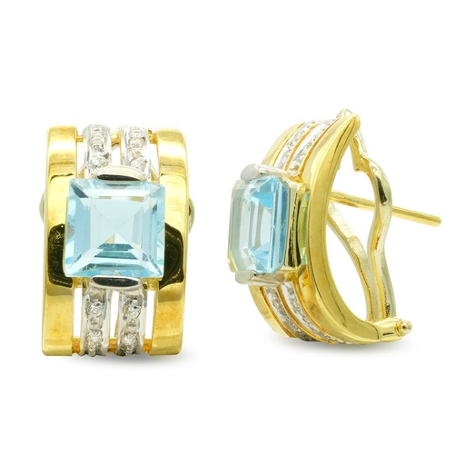 [P7199-1] 18K PENDIENTES ORO AMARILLO PIEDRA CUADRA Y CIRCONITAS